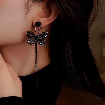 14K Gold-Plated Diamond Butterfly Long Tassel Earrings