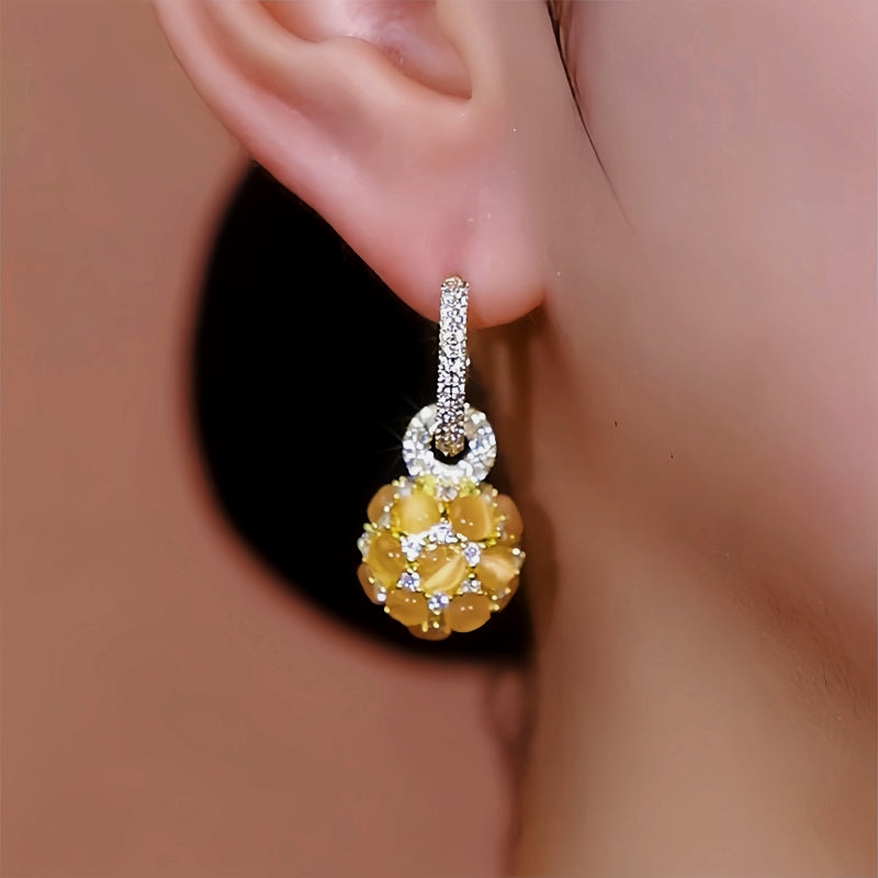 14K Gold-Plated Diamond Cat's Eye Ball Earrings