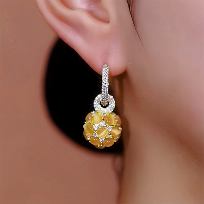 14K Gold-Plated Diamond Cat's Eye Ball Earrings