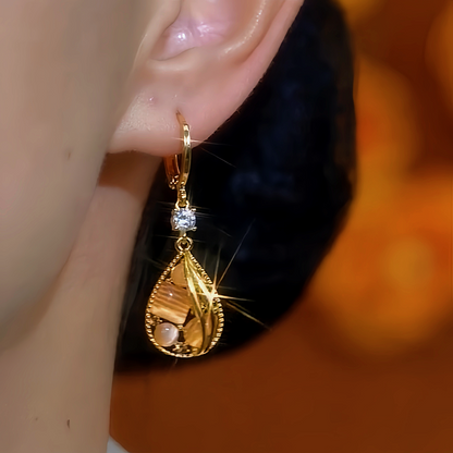 14K Gold-Plated Diamond Cat's Eye Water Drop Earrings