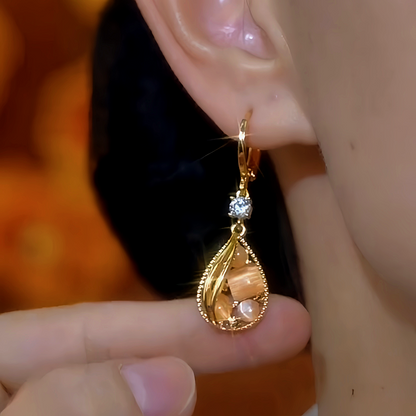 14K Gold-Plated Diamond Cat's Eye Water Drop Earrings