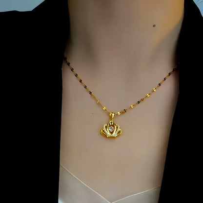 14K Gold-Plated Diamond Crown Necklace