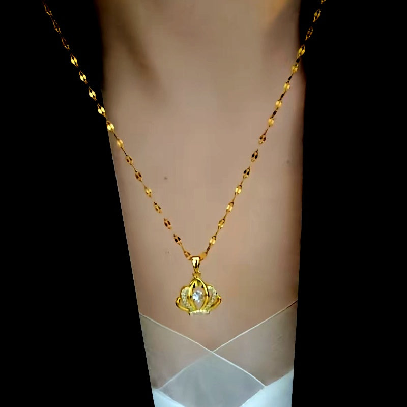 14K Gold-Plated Diamond Crown Necklace