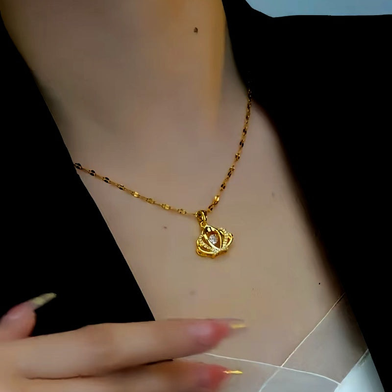 14K Gold-Plated Diamond Crown Necklace