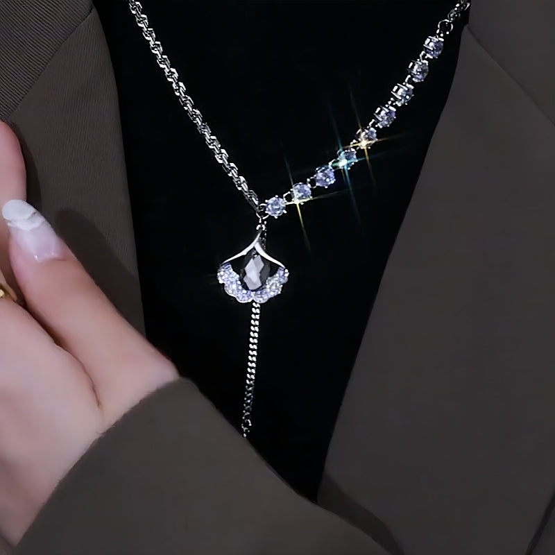 14K Gold-Plated Diamond Crystal Ginkgo Leaf Necklace