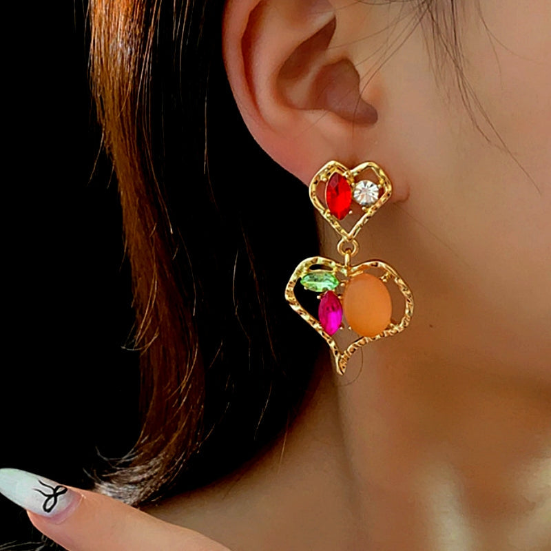 14K Gold-Plated Diamond Double-Heart Earrings