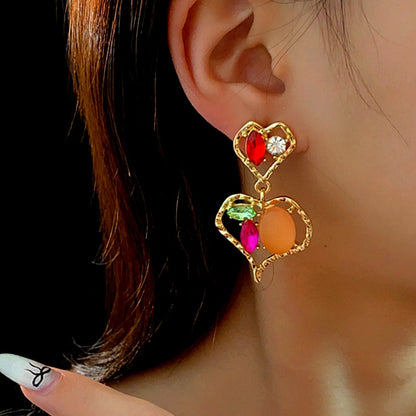 14K Gold-Plated Diamond Double-Heart Earrings