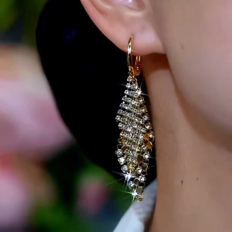 14K Gold-Plated Diamond Double-Layer Diamond Earrings