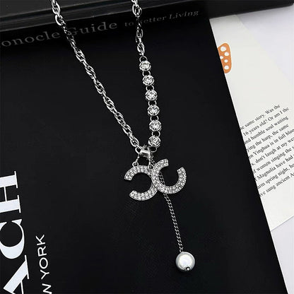 14K Gold-Plated Diamond Double C Letter Pendant Necklaces