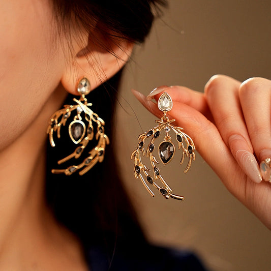 14K Gold-Plated Diamond Feather Earrings