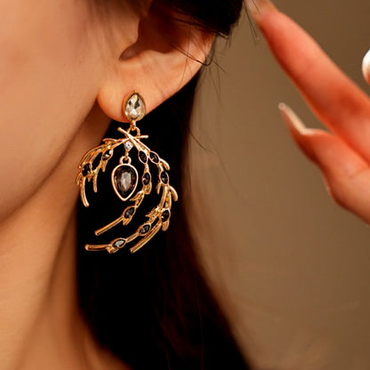 14K Gold-Plated Diamond Feather Earrings
