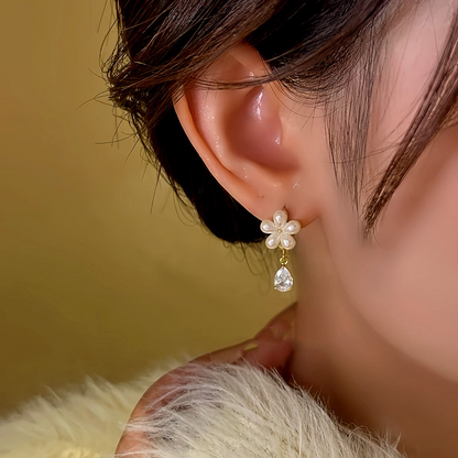 14K Gold-Plated Diamond Flower Earrings