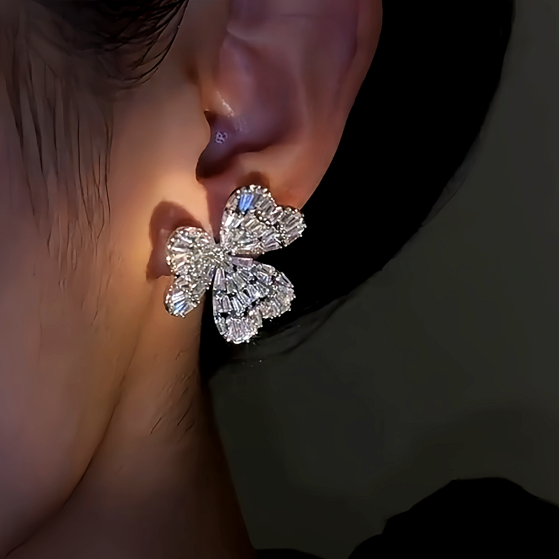 14K Gold-Plated Diamond Flower Earrings