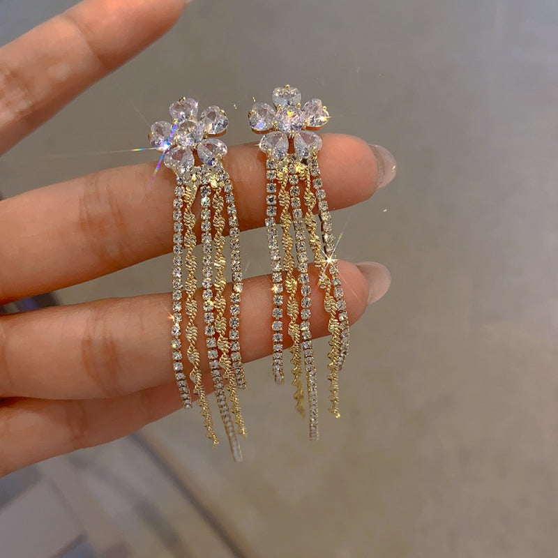 14K Gold-Plated Diamond Flower Earrings