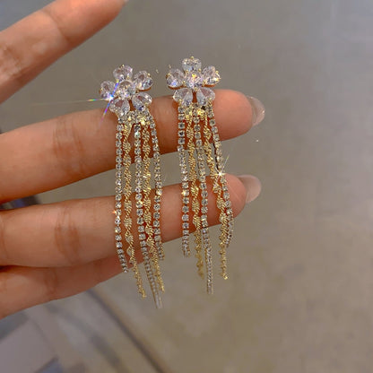 14K Gold-Plated Diamond Flower Earrings