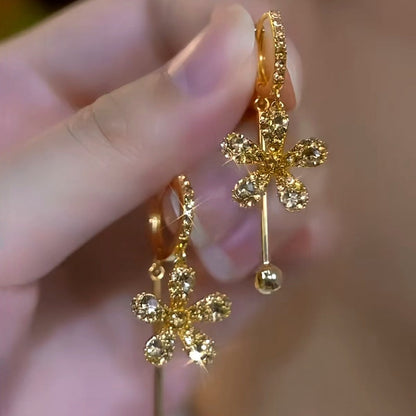 14K Gold-Plated Diamond Flower Earrings