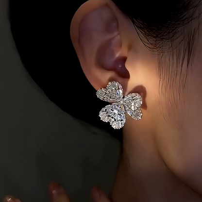 14K Gold-Plated Diamond Flower Earrings
