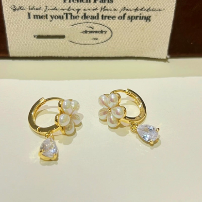 14K Gold-Plated Diamond Flower Earrings