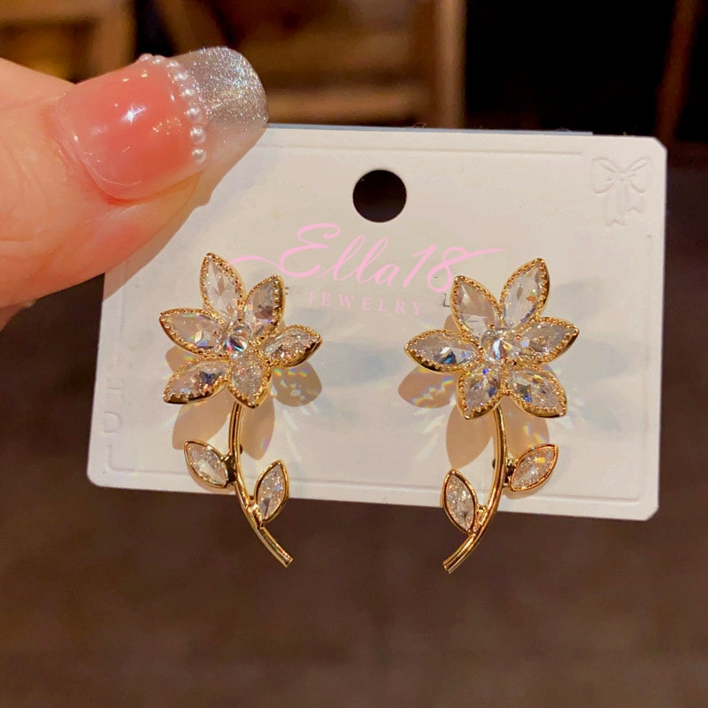 14K Gold-Plated Diamond Flower Earrings