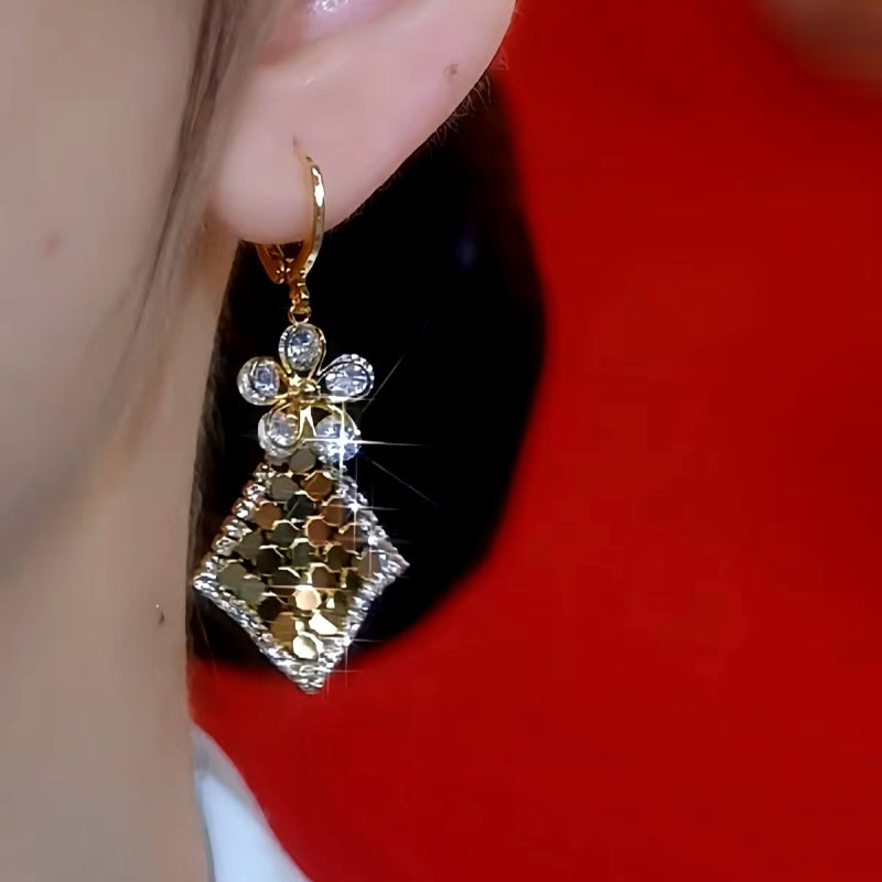 14K Gold-Plated Diamond Flower Sequin Tassel Earrings