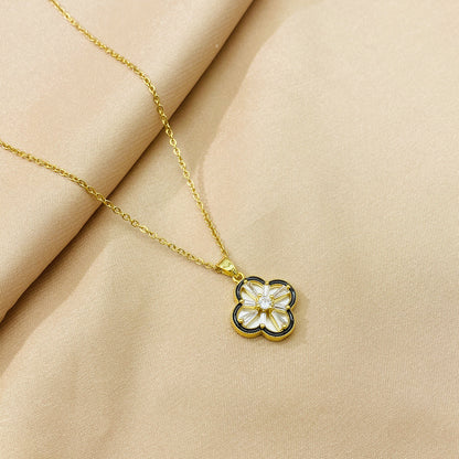 14K Gold-Plated Diamond Four-Leaf Flower Necklaces