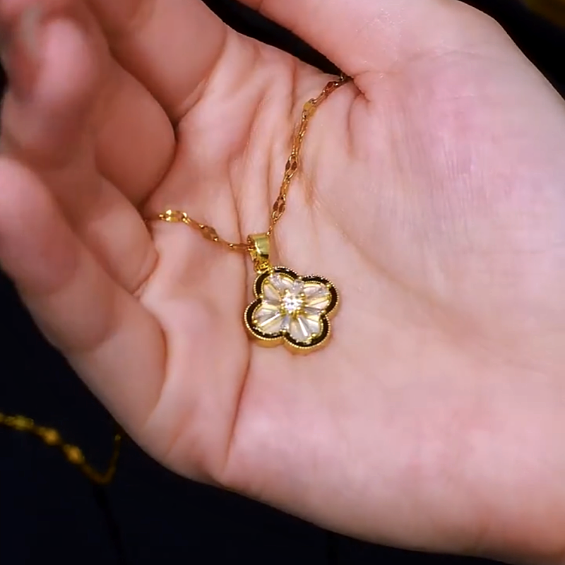 14K Gold-Plated Diamond Four-Leaf Flower Necklaces