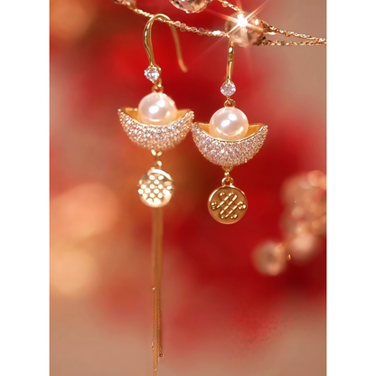 14K Gold-Plated Diamond Gold Ingot Earrings