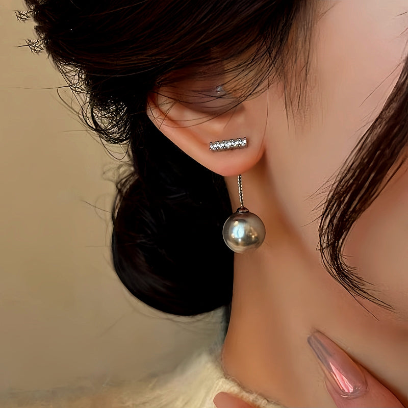 14K Gold-Plated Diamond Gray Pearl Earrings