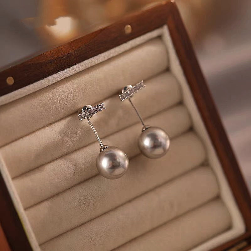 14K Gold-Plated Diamond Gray Pearl Earrings