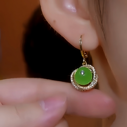 14K Gold-Plated Diamond Green Bead Spiral Earrings