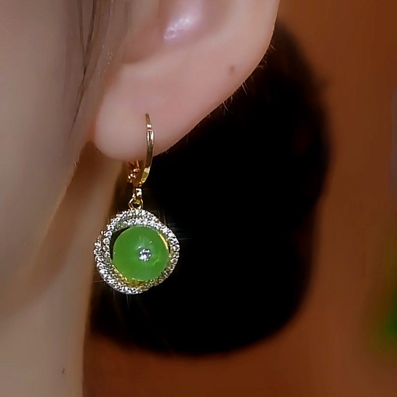 14K Gold-Plated Diamond Green Bead Spiral Earrings