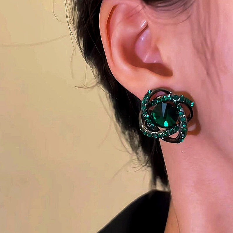 14K Gold-Plated Diamond Green Crystal Studs