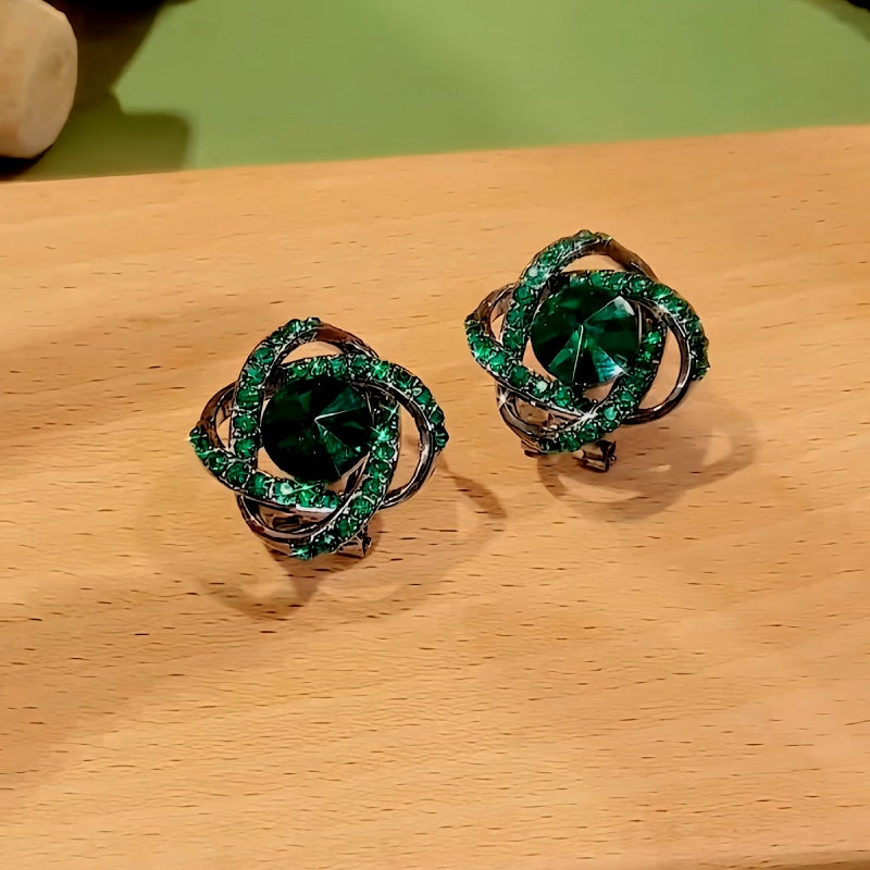 14K Gold-Plated Diamond Green Crystal Studs