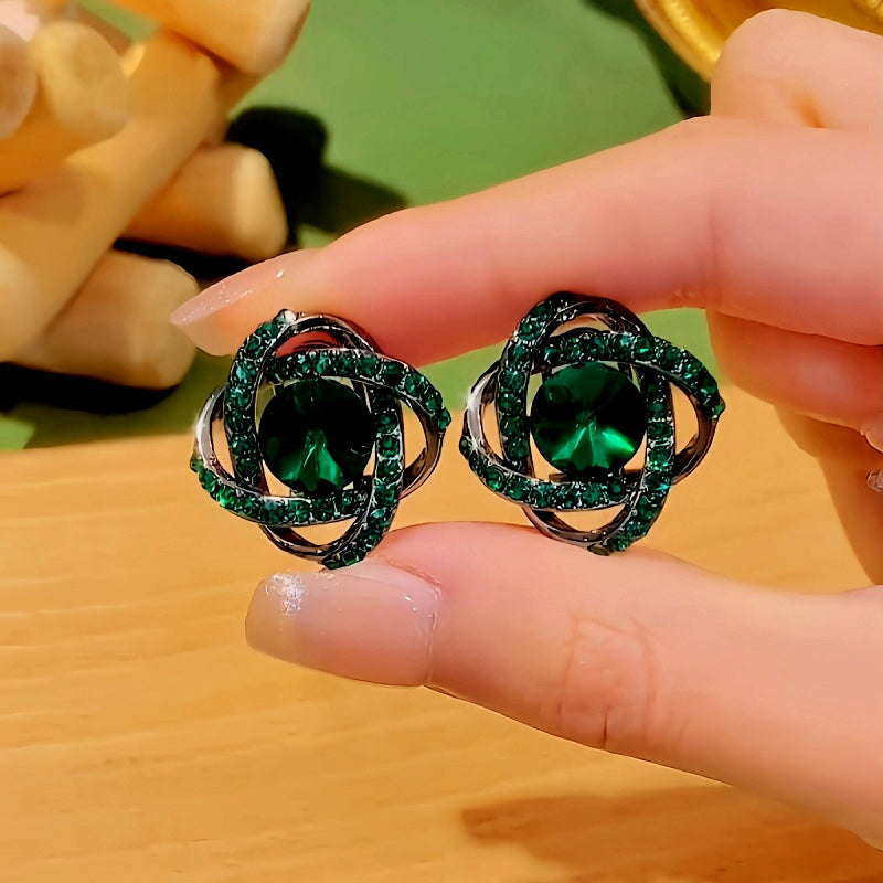 14K Gold-Plated Diamond Green Crystal Studs