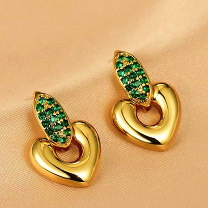 14K Gold-Plated Diamond Heart-Design Earrings