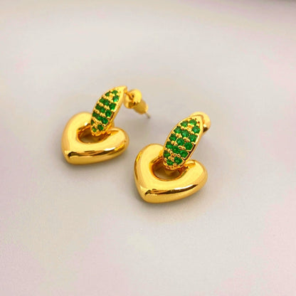 14K Gold-Plated Diamond Heart-Design Earrings