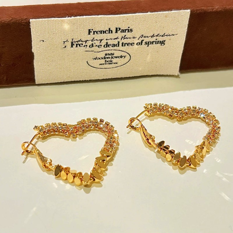 14K Gold-Plated Diamond Heart Earrings