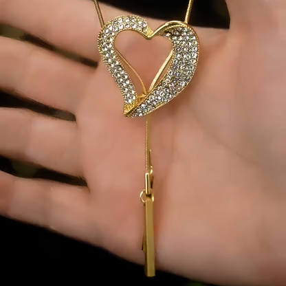 14K Gold-Plated Diamond Heart Pearl Sweater Necklace