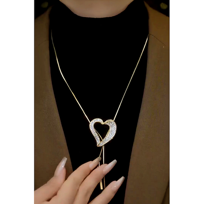 14K Gold-Plated Diamond Heart Pearl Sweater Necklace