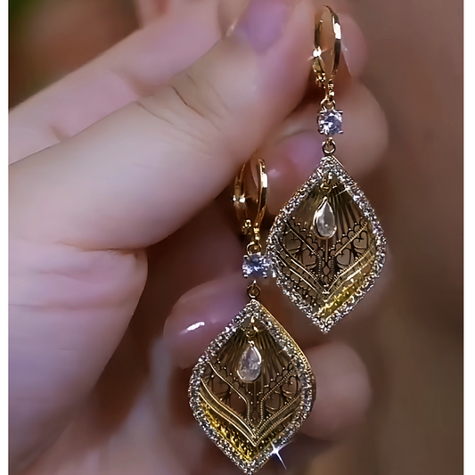14K Gold-Plated Diamond Hollow Leaf Earrings