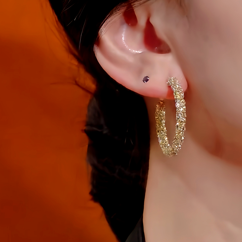 14K Gold-Plated Diamond Hoop Earrings