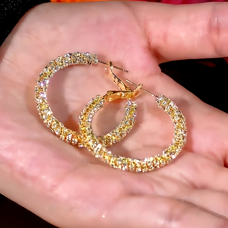 14K Gold-Plated Diamond Hoop Earrings
