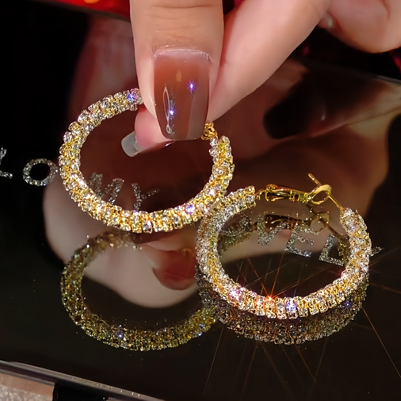 14K Gold-Plated Diamond Hoop Earrings
