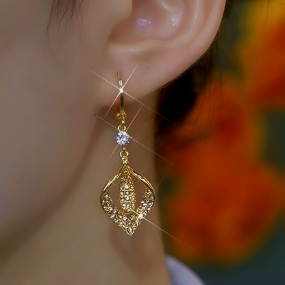 14K Gold-Plated Diamond Leaf Earrings