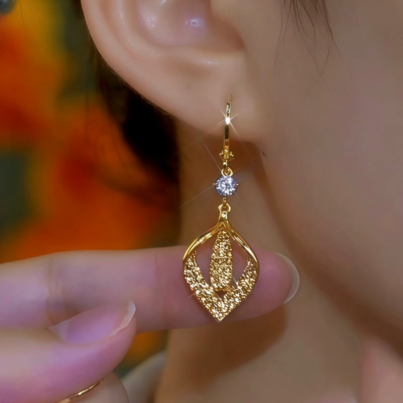 14K Gold-Plated Diamond Leaf Earrings