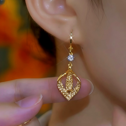 14K Gold-Plated Diamond Leaf Earrings