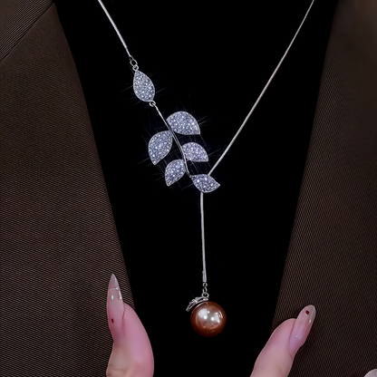 14K Gold-Plated Diamond Leaf Pearl Necklace