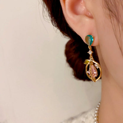 14K Gold-Plated Diamond Leaf Tassel Earrings