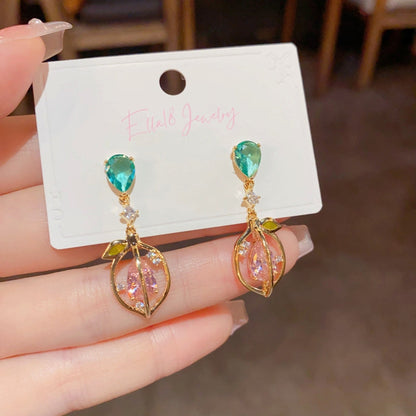 14K Gold-Plated Diamond Leaf Tassel Earrings