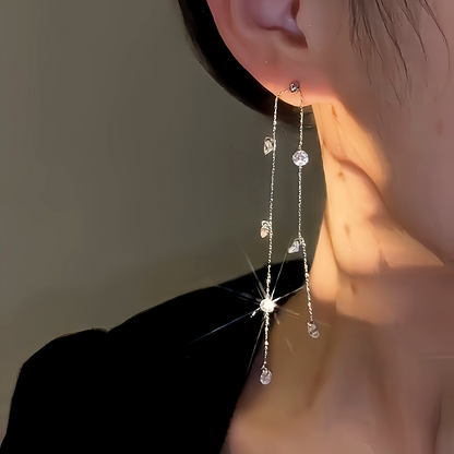 14K Gold-Plated Diamond Long Tassel Earrings